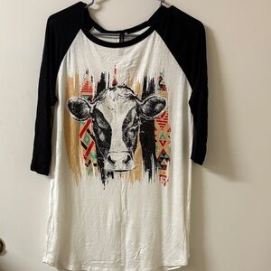Cow Print Raglan Quarter Sleeve Shirt